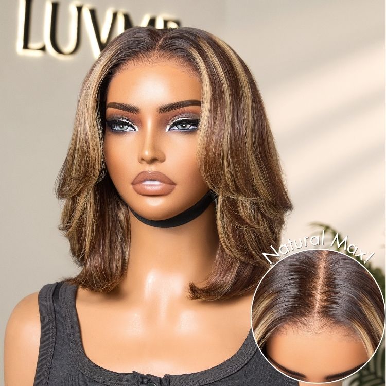 [Morgantasneem]'s Special Link-Blonde Highlight Short Layered Bob Wig Glueless 5x5 Closure Pre-Cut Lace Wig All Head Sizes Fit Cap-06
