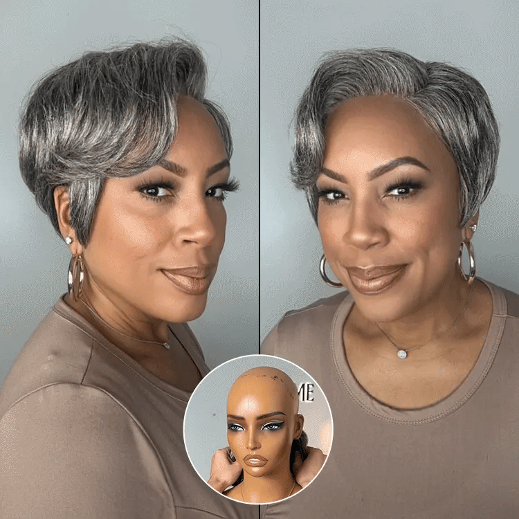 Worth I Salt and Pepper Short Pixie Cut Wig Glueless Minimalist HD Lace Grey Wig Pre-Cut Lace-01