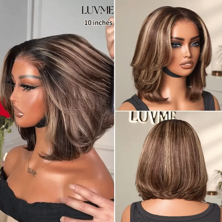 [Morgantasneem]'s Special Link-Blonde Highlight Short Layered Bob Wig Glueless 5x5 Closure Pre-Cut Lace Wig All Head Sizes Fit Cap-03