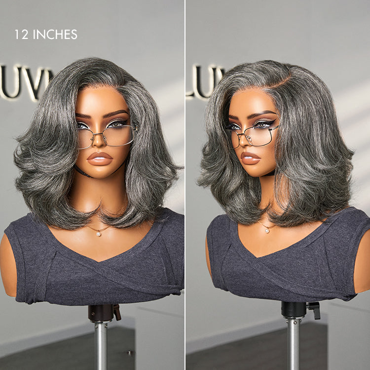 Boss Vibe Salt & Pepper Layered Bob / Body Wave Glueless Pre-Cut Minimalist Lace Grey Wig-05