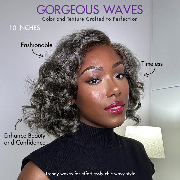 Boss Vibe Salt & Pepper Layered Bob / Body Wave Glueless Pre-Cut Minimalist Lace Grey Wig-07