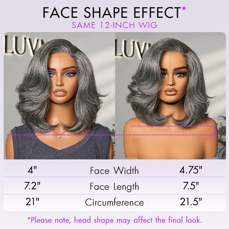 Boss Vibe Salt & Pepper Layered Bob / Body Wave Glueless Pre-Cut Minimalist Lace Grey Wig-11