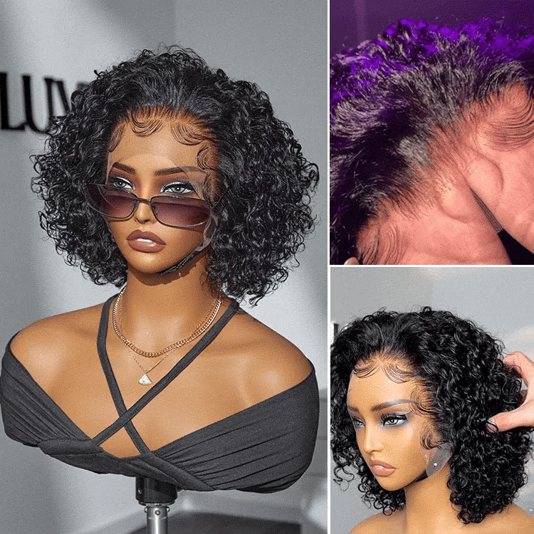Ultra Natural Slicked Back Short Curly Wig Glueless Ear-to-ear Wide T Lace Front Wig-01