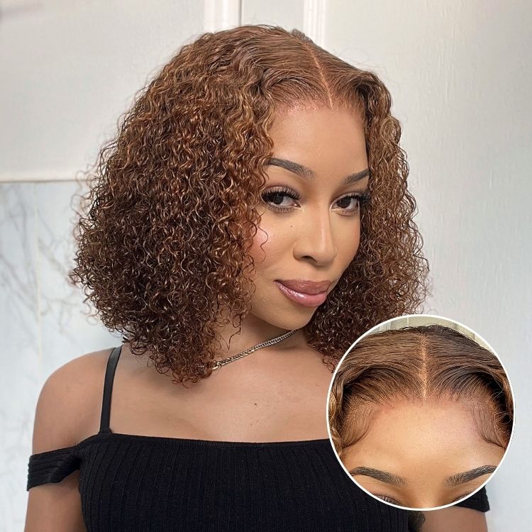 Outlet l Luvme Hair Mix Color Brown Curly Bob Wig Glueless 13x4 Lace Front Short Wig 100% Human Hair-01