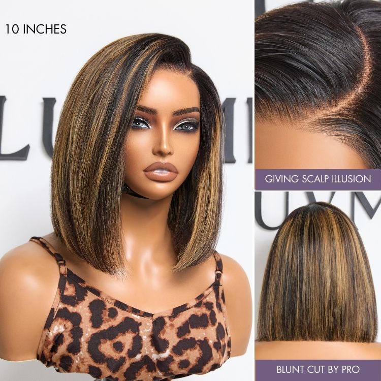 Luvme All-Day Comfort™ Wig Brown Highlight Blunt Cut Bob Glueless Minimalist HD Lace Wig Pre-Cut Lace-05