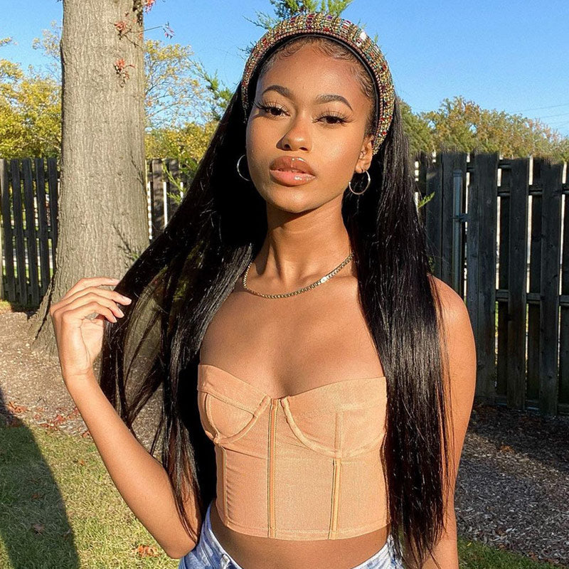 Worth | Put On & Go Silky Straight Headband Wig Beginner Friendly 100% Human Hair (Get Free Trendy Headbands)-07