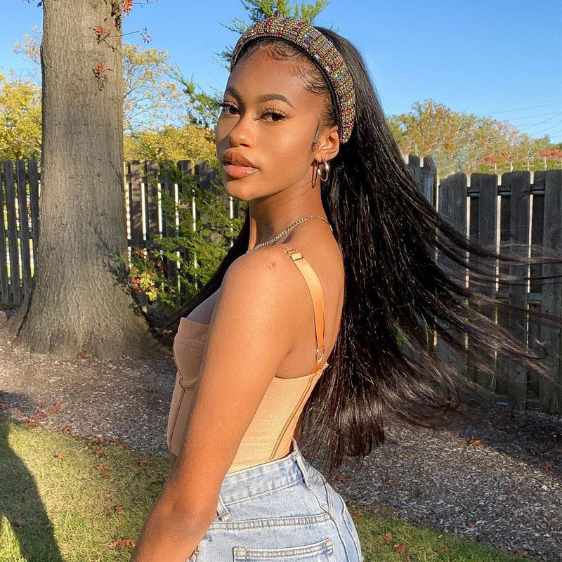 Worth | Put On & Go Silky Straight Headband Wig Beginner Friendly 100% Human Hair (Get Free Trendy Headbands)-09