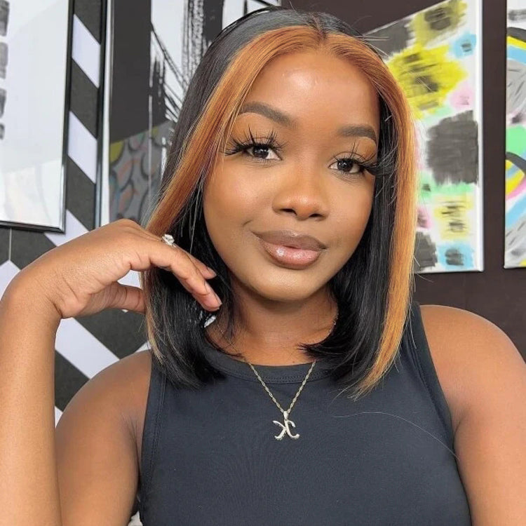 OUTLET | Stylish Skunk Highlight 2x6 Closure Lace Bob Wig 100% Human Hair-02