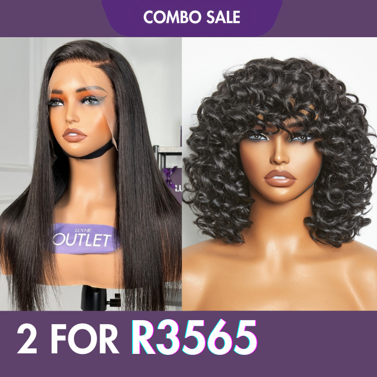 2 For 1 | 13*4 Frontal Lace Silky Straight Wig+Water Wave With Bangs No Lace Wig-01