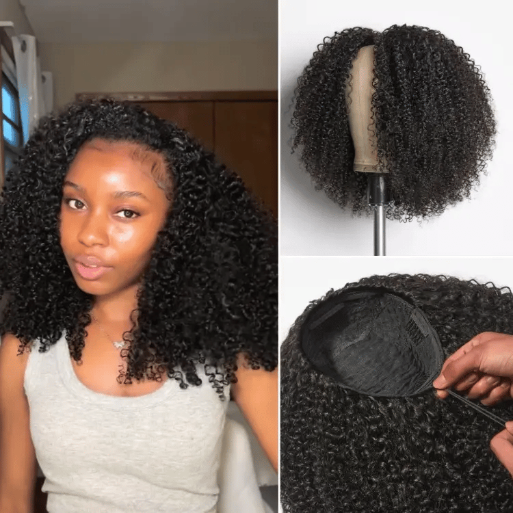 Luvme Too Easy Texture™ 3-In-1 Half Wig 250% Density Kinky Curly Glueless Flexi-Fit Drawstring Wig-01