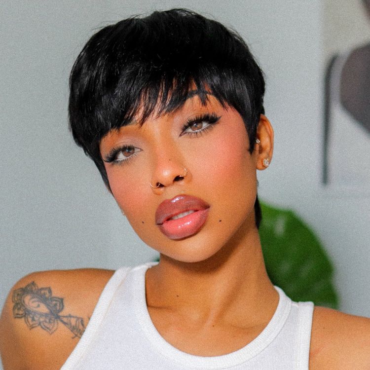 Exclusive Sale | Throw On & Go Short Cut with Bangs Wig Ultra Comfort Cotton Cap Glueless Wig Hair Loss Friendly-02