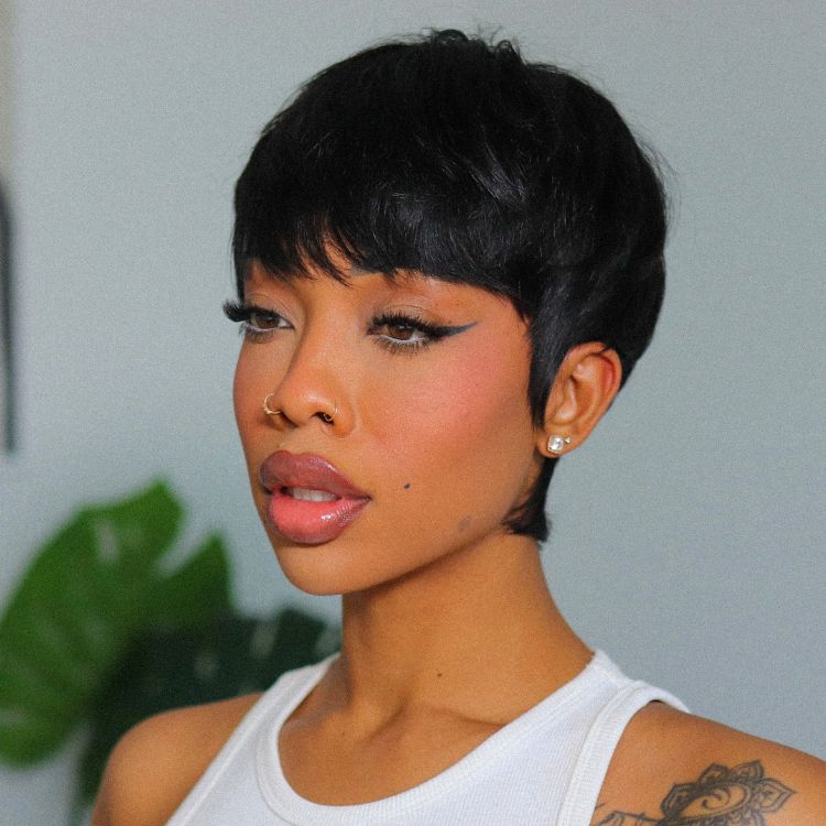 Exclusive Sale | Throw On & Go Short Cut with Bangs Wig Ultra Comfort Cotton Cap Glueless Wig Hair Loss Friendly-06