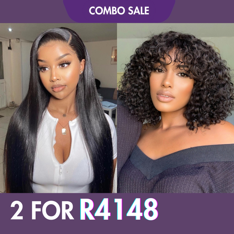 2 For 1 | 13*4 Frontal Lace Side Part Silky Straight Wig+Water Wave With Bangs No Lace Wig-01