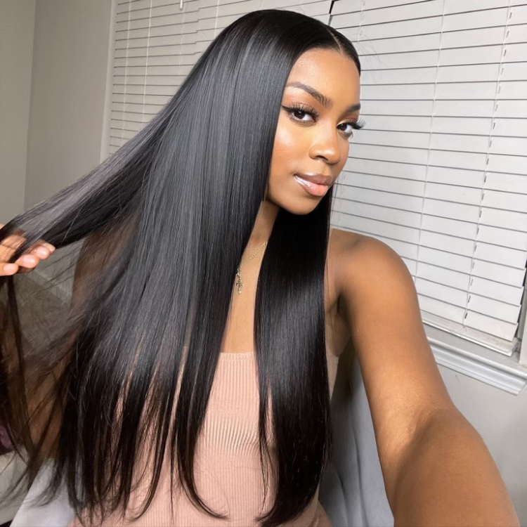 Worth |100% Human Hair Silky Straight 4x4 Closure Lace Glueless Mid Part Long Wig-02