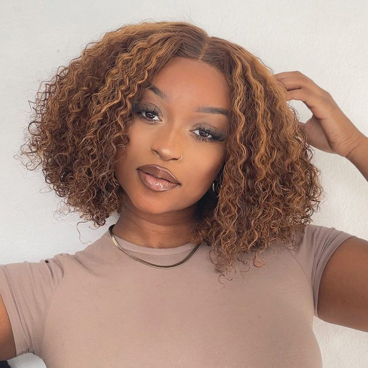 Worth |Blonde Highlight Curly Bob 13x4 Frontal Lace Wig Mid Part-01