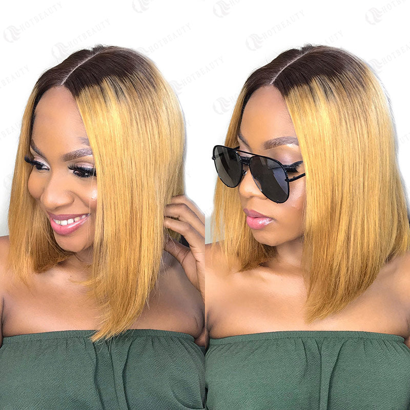 OUTLET | Blonde Ombre Glueless 4X4 Closure Lace Short Bob Wig Middle Part-01