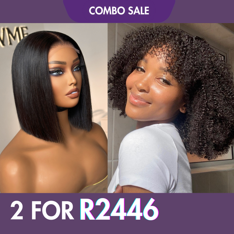 2 For 1 | Glueless 4x4 Closure Lace Bob Wig + Jerry Curl No Lace Glueless Short Wig With Bangs-04