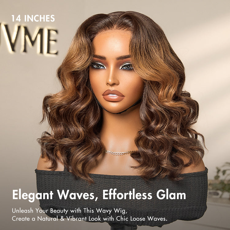 Elegant Brown Ombre Loose Wave Minimalist HD Lace Glueless Short Wig 100% Human Hair Pre-Cut Lace-02