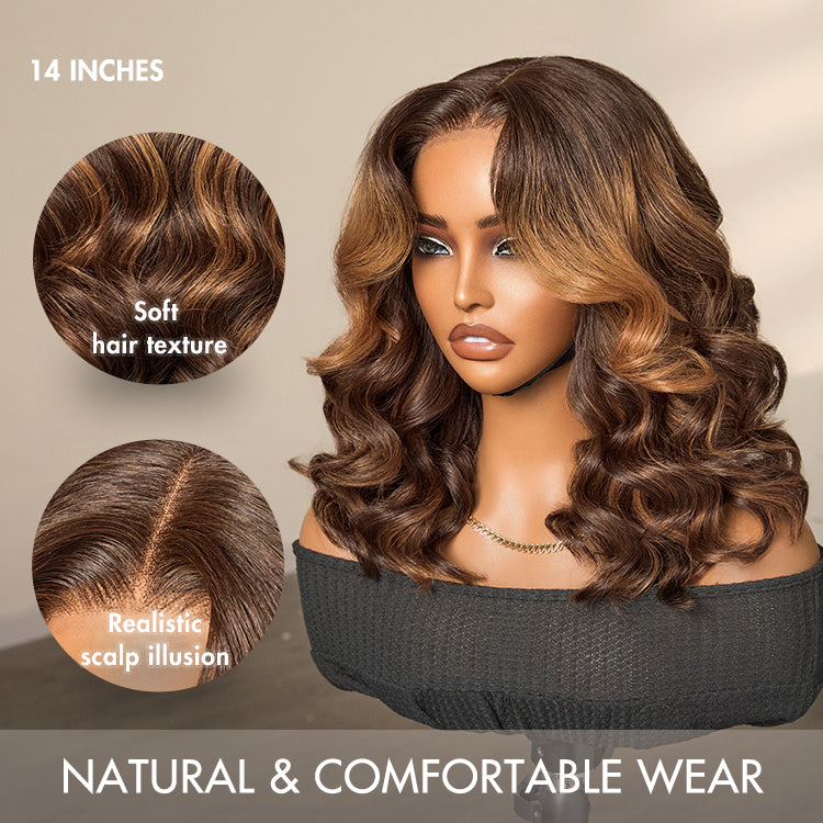 Elegant Brown Ombre Loose Wave Minimalist HD Lace Glueless Short Wig 100% Human Hair Pre-Cut Lace-03
