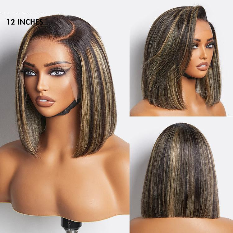 PreMax Wigs | Ombre Blonde Highlight Silky Straight Glueless Ear-to-ear Lace Bob Wig 100% Human Hair Pre-Cut Lace-09
