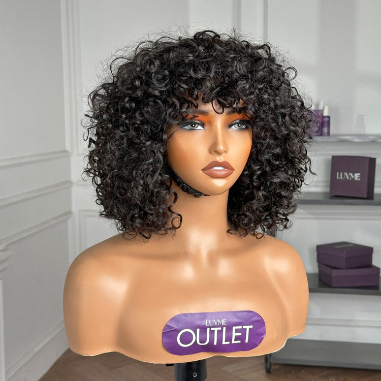 Worth | No Lace Natural Black Curly Wigs with Bangs-01