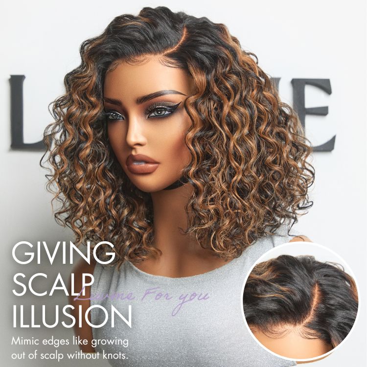 Luvme All-Day Comfort™ Wig Brown Highlight Deep Wave Glueless Minimalist HD Lace Curly Wig Pre-Cut Lace-03