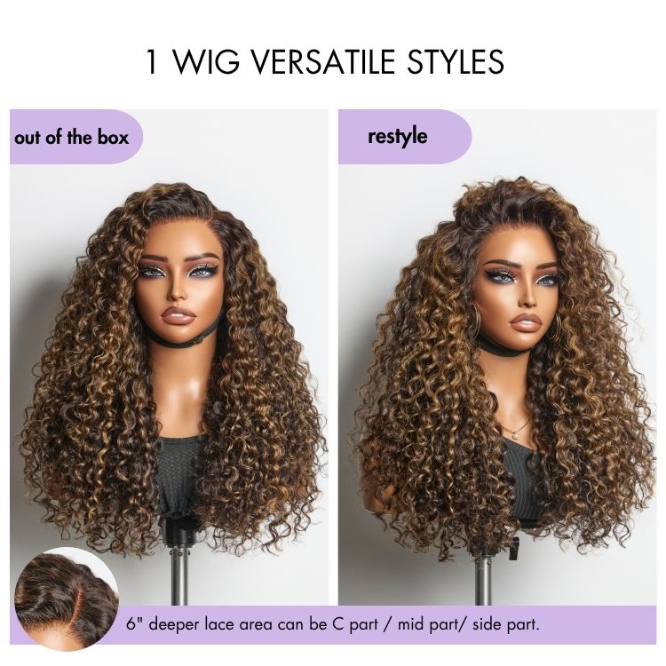 outlet | Luvme All-Day Comfort™ Wig PartingMax Brown Highlights Funmi Curly 7x6 Closure HD Lace Glueless Wig Pre Cut Lace-09
