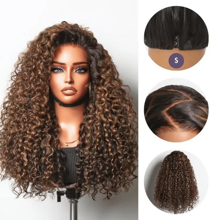 Luvme All-Day Comfort™ Wig PartingMax Brown Highlights Funmi Curly 7x6 Closure HD Lace Glueless Wig Pre Cut Lace-01