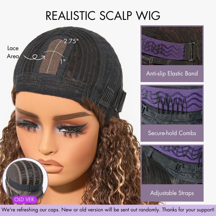 Worth | Put On and Go Brown Highlight Yaki Bob with Bangs Glueless Minimalist Lace Wig Breathable Cap-09