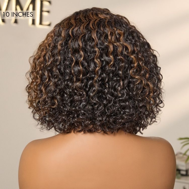 Oultet | Blonde Highlight Short Curly Glueless Minimalist HD Lace Human Hair Wig-10