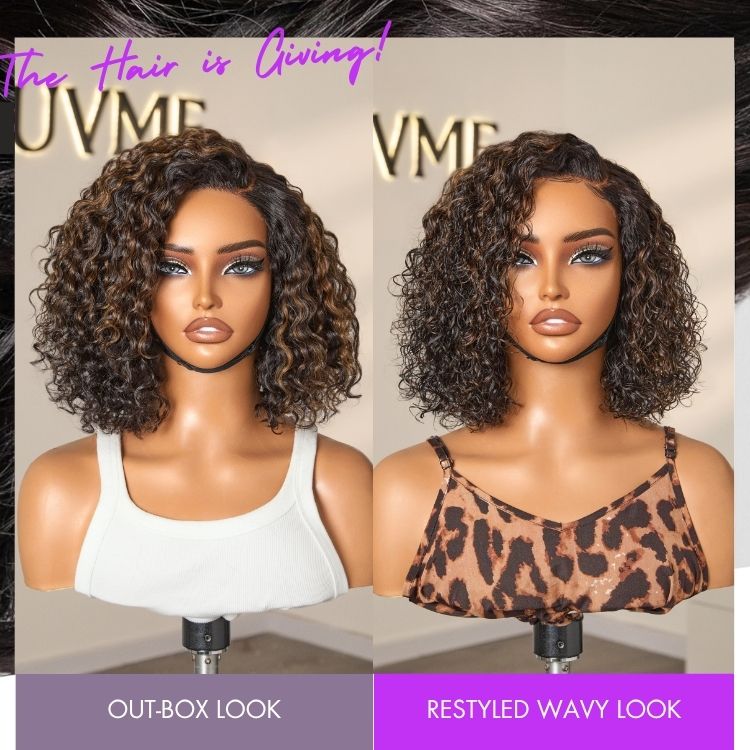 Oultet | Blonde Highlight Short Curly Glueless Minimalist HD Lace Human Hair Wig-09