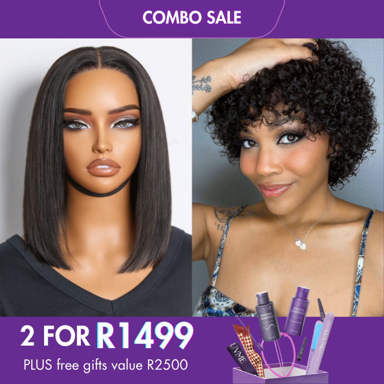 2 For 1 |  Silky Straight Glueless 4x4 Closure Lace Wig Middle Part + Natural Lightweight Bouncy Glueless Wig With Bangs-04