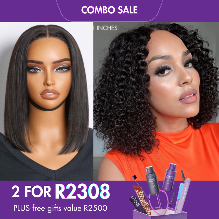 2 For 1 | Deep Curl Bob Glueless 4x4 Closure Lace Wig+Silky Straight Glueless 4x4 Closure Lace Wig Middle Part-04