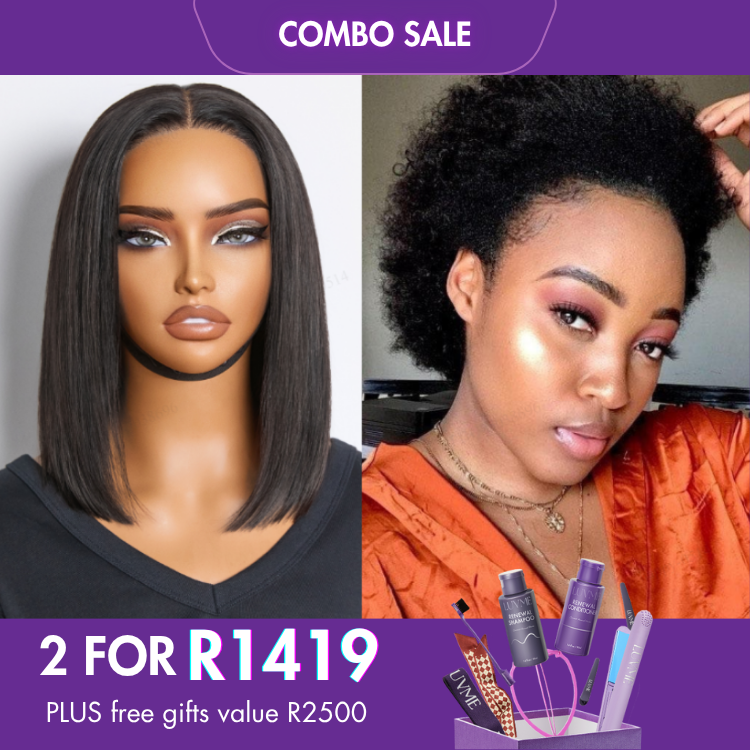 2 For 1 |  Silky Straight Glueless 4x4 Closure Lace Wig Middle Part + Natural Afro Glueless Wig-04