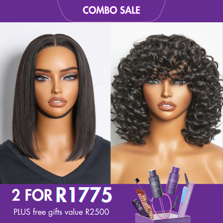 2 For 1 | Silky Straight Glueless 4x4 Closure Lace Wig Middle Part+Water Wave With Bangs No Lace Wig-04