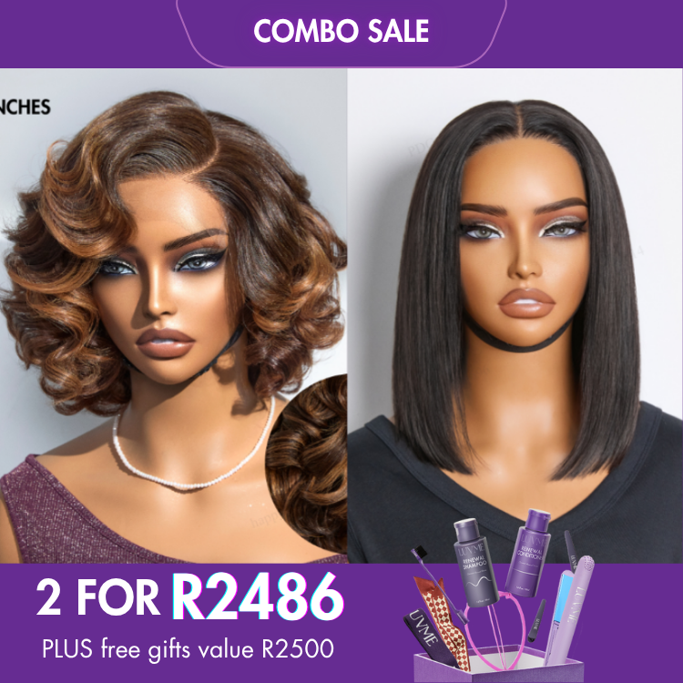 2 For 1 | Brown Ombre Highlight Loose Wave Glueless Minimalist HD Lace Wig+Silky Straight Glueless 4x4 Closure Lace Wig Middle Part-04