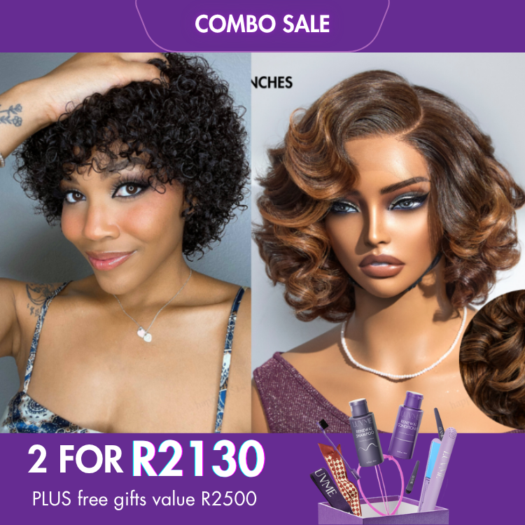 2 For 1 | Bouncy Curly With Bang Wig +HD Lace Brown Ombre Highlight Loose Wave-03