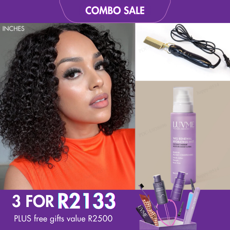 3 For 1 |  Deep Curl Bob Glueless 4x4 Closure Lace Wig+Hot Comb-Refresh Your Hair New Again+Wig Renewal Hydrating Mist-08