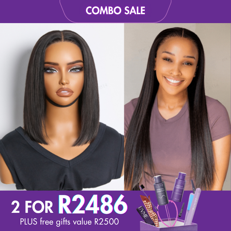 2 For 1 | Silk Straight Glueless 13x4 Frontal HD Lace Wig Middle Part+Silky Straight Glueless 4x4 Closure Lace Wig Middle Part-06