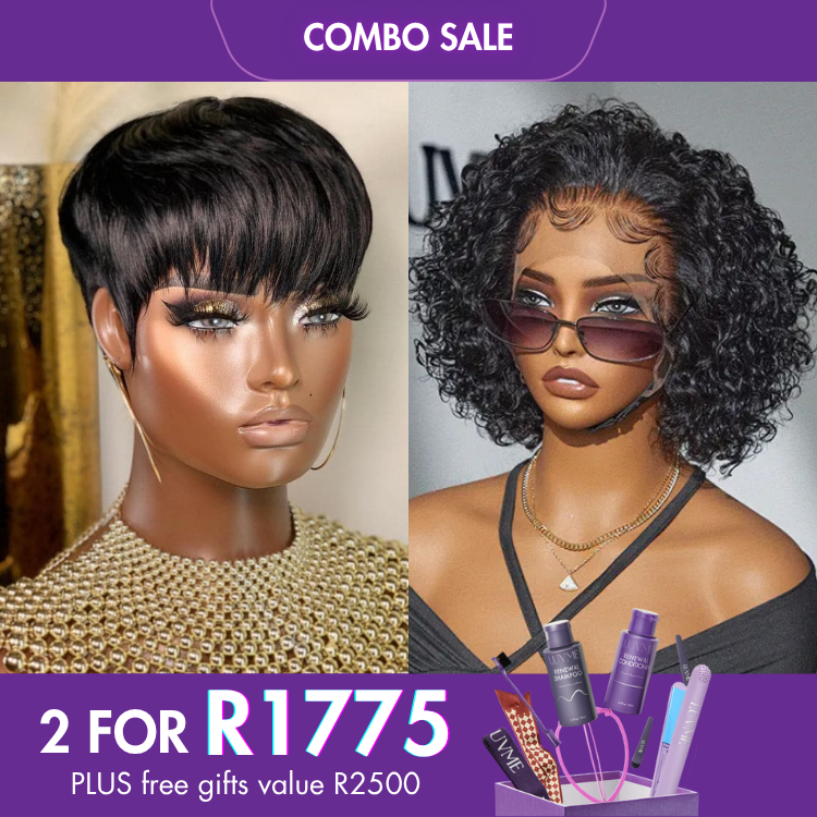 2 For 1 |  Hot Pixie Cut Glueless Wig+Ultra Natural Slicked Back Short Curly Wig Glueless Wide T Lace Front Wig-01