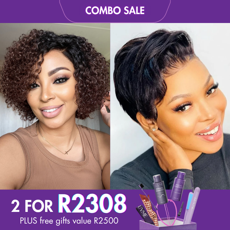 2 For 1 | Ombre Brown Fluffy Kinky Curl Glueless Minimalist HD Lace Wig + Super Hot Pixie Cut Glueless HD Lace Wig-01