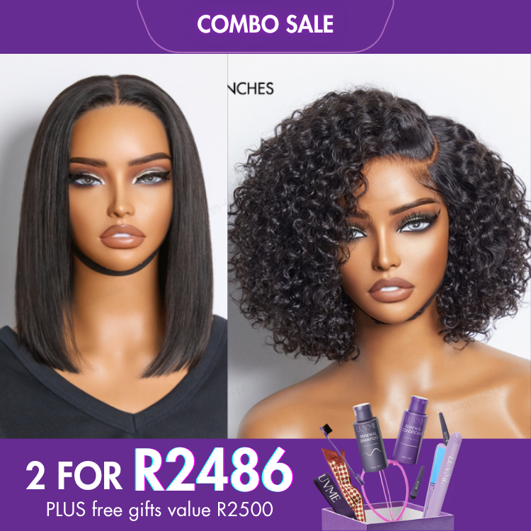 2 For 1 |  Silky Straight Glueless 4x4 Closure Lace Wig Middle Part + Stunning Curly Pixie Cut Glueless HD Lace Wig-07