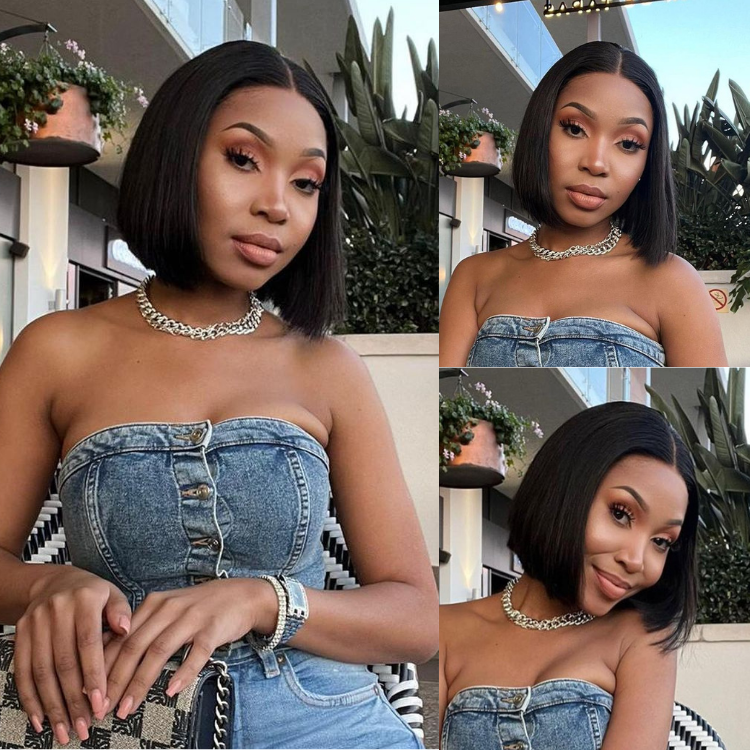 [thushey]'s Special Link PreMax Wigs | Brown Highlight Silky Blunt Cut Bob Glueless Lace Wig With Pre-Bleached Pre-Plucked Pre-Cut Lace-12