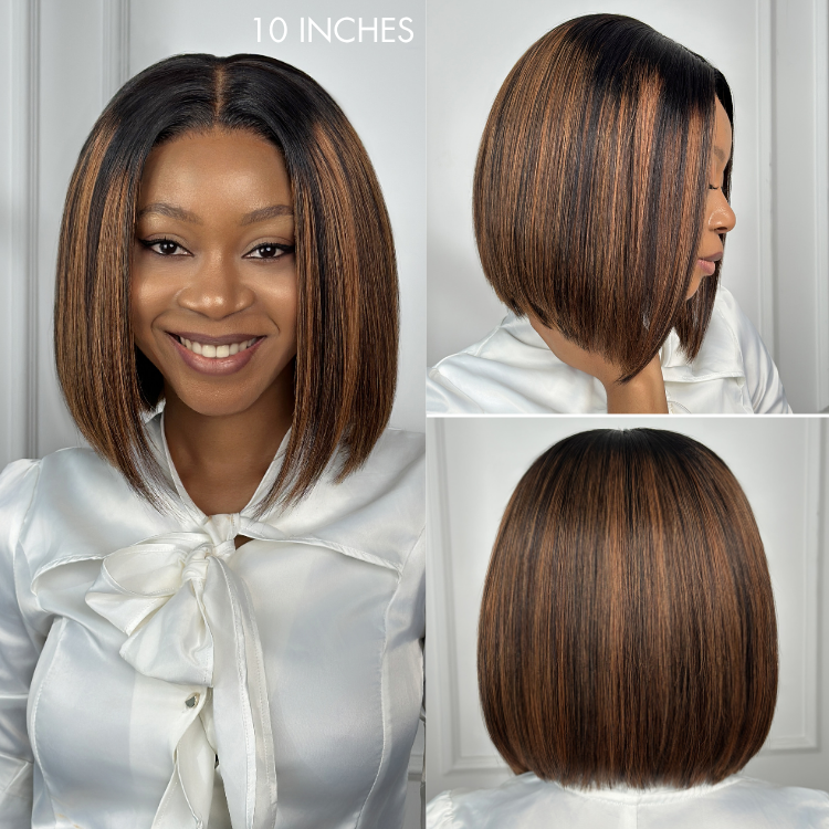 PreMax Wigs | Brown Highlight Silky Blunt Cut Bob Glueless Lace Wig With Pre-Bleached Pre-Plucked Pre-Cut Lace-07