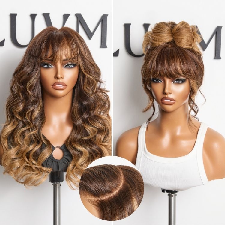 Luvme All-Day Comfort™ Wig Ombre Blonde Highlight Loose Body Wave Glueless 7x6 Closure HD Lace Human Hair Wig with Bangs Pre-Cut Lace-01