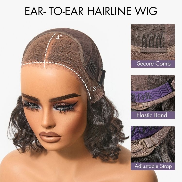Worth | Lightweight & Voluminous Beach Wave Glueless 13x4 Lace Front Short Wig for Summer Pre-Cut Lace-06