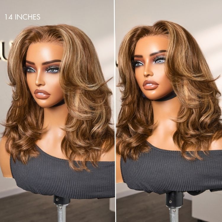PreMax Blonde Highlight Layered Body Wave Glueless 13x4 Frontal Lace Long Wig Human Hair Pre-Cut Lace-09