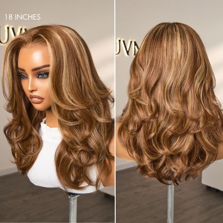 [quvie_m]'s Special Link PreMax Blonde Highlight Layered Body Wave Glueless 13x4 Frontal Lace Long Wig Human Hair Pre-Cut Lace-12