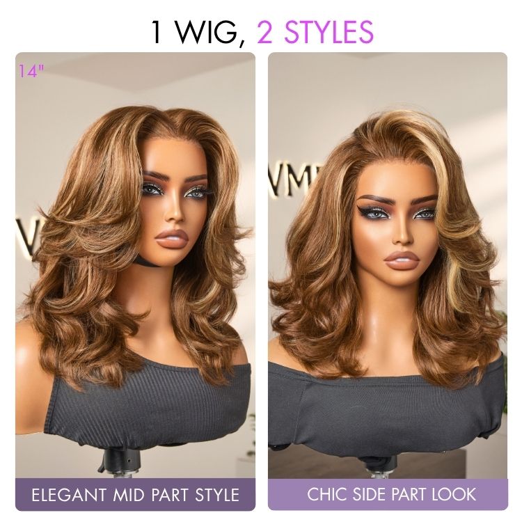 PreMax Blonde Highlight Layered Body Wave Glueless 13x4 Frontal Lace Long Wig Human Hair Pre-Cut Lace-05