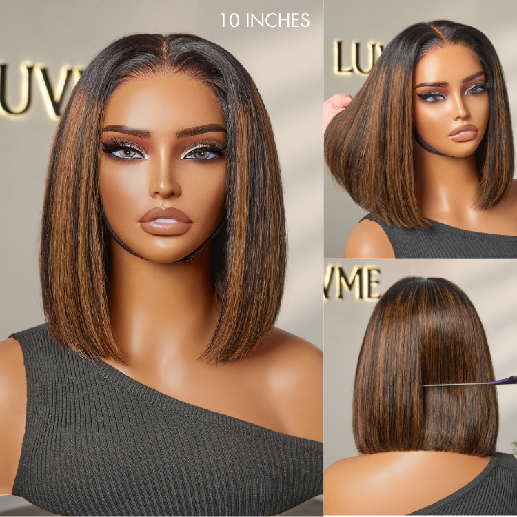PreMax Wigs | Brown Highlight Silky Blunt Cut Bob Glueless Lace Wig With Pre-Bleached Pre-Plucked Pre-Cut Lace-08